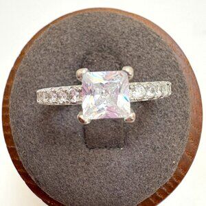 VTG Sterling Silver 925 Princess Cut CZ Engagement Promise Ring Size 9.5